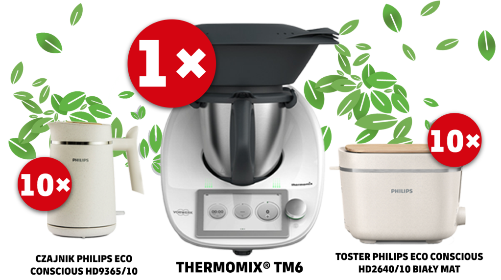1x Thermomix® TM6, 10x Czajnik Philips Eco, 10x Toster Philips Eco.